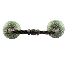 Pea Green Amarylis Floral Etched Ceramic Cut Bridge Handle