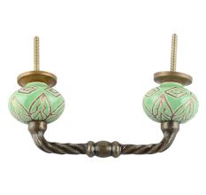 Pea Green Amarylis Floral Etched Ceramic Cut Bridge Handle