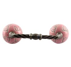 Pink Calla Lily Brown Etched Ceramic Cut Bridge Handle
