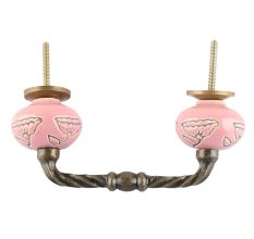 Pink Calla Lily Brown Etched Ceramic Cut Bridge Handle