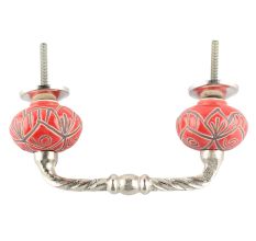 Red Etched Floral Ceramic Cut Bridge Handle Online