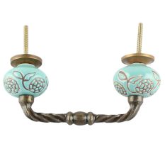 Turquoise Marigold Etched Ceramic Cut Bridge Handle