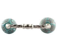 Turquoise Marigold Etched Ceramic Cut Bridge Handle