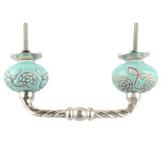 Turquoise Marigold Etched Ceramic Cut Bridge Handle