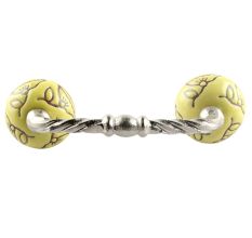 Calla Lily Brown Etched Ceramic Cut Bridge Handle in Yellow