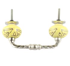 Calla Lily Brown Etched Ceramic Cut Bridge Handle in Yellow