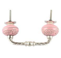 Pink Leaf Flower Etched Ceramic Cut Bridge Handle