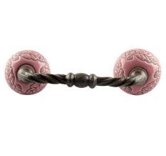 Pink Leaf Flower Etched Ceramic Cut Bridge Handle