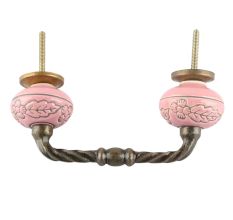 Pink Leaf Flower Etched Ceramic Cut Bridge Handle