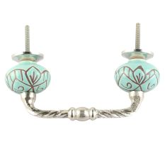 Turquoise Etched Floral Ceramic Cut Bridge Handle Online