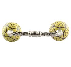 Yellow Base Brown Etched Ceramic Floral Cut Bridge Handle Online