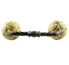 Yellow Base Brown Etched Ceramic Floral Cut Bridge Handle Online