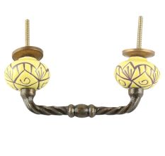 Yellow Base Brown Etched Ceramic Floral Cut Bridge Handle Online