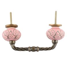 Etched Ceramic Floral Cut Bridge Handle in Pink
