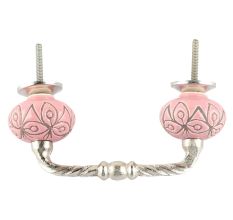 Etched Ceramic Floral Cut Bridge Handle in Pink