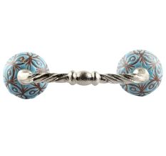 Etched Ceramic Cut Floral Bridge Handle in Turquoise