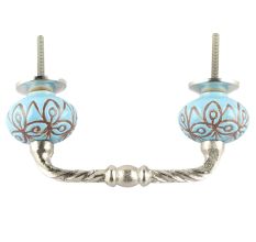 Etched Ceramic Cut Floral Bridge Handle in Turquoise