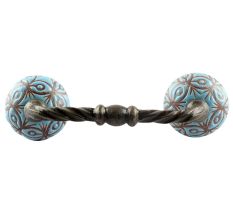 Etched Ceramic Cut Floral Bridge Handle in Turquoise