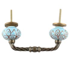 Etched Ceramic Cut Floral Bridge Handle in Turquoise