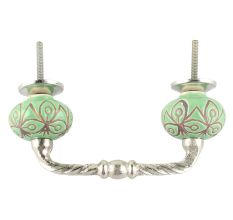 Pea Green Etched Ceramic Floral Cut Bridge Handle Online