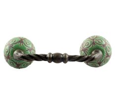 Pea Green Etched Ceramic Floral Cut Bridge Handle Online