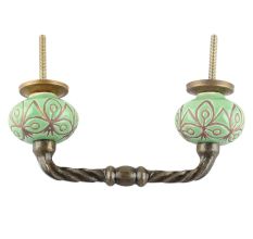 Pea Green Etched Ceramic Floral Cut Bridge Handle Online