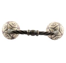Cream Base Brown Etched Ceramic Floral Cut Bridge Handle