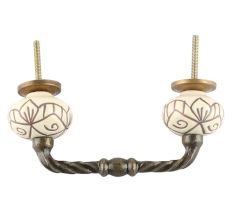 Cream Base Brown Etched Ceramic Floral Cut Bridge Handle