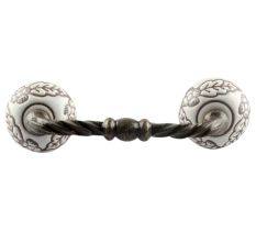 White Base Brown Leaf Flower Etched Ceramic Cut Bridge Handle