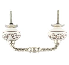 White Base Brown Leaf Flower Etched Ceramic Cut Bridge Handle