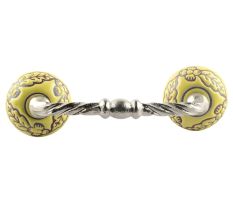 Yellow Leaf Flower Etched Ceramic Cut Bridge Handle