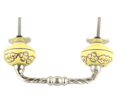 Yellow Leaf Flower Etched Ceramic Cut Bridge Handle