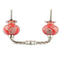 Red Marigold Etched Ceramic Cut Bridge Handle