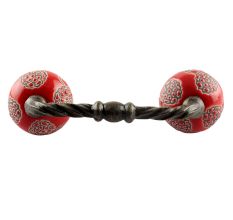 Red Marigold Etched Ceramic Cut Bridge Handle