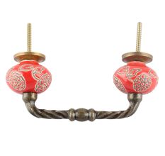 Red Marigold Etched Ceramic Cut Bridge Handle