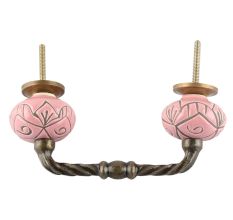 Pink Etched Ceramic Floral Cut Bridge Handle