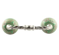 Pea Green Leaf Flower Etched Ceramic Cut Bridge Handle