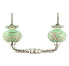 Pea Green Leaf Flower Etched Ceramic Cut Bridge Handle