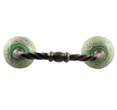 Pea Green Leaf Flower Etched Ceramic Cut Bridge Handle