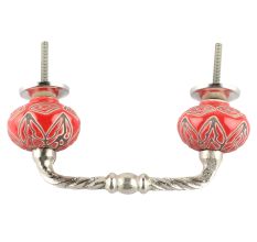 Red Amaryllis Floral Etched Ceramic Cut Bridge Handle