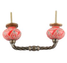 Red Amaryllis Floral Etched Ceramic Cut Bridge Handle