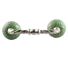 Pea Green Calla Lily Brown Etched Ceramic Cut Bridge Handle