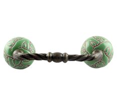 Pea Green Calla Lily Brown Etched Ceramic Cut Bridge Handle