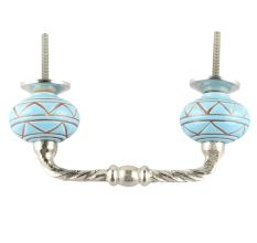 Turquoise With Brown Pattern Etched Ceramic Cut Bridge Handle 