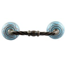 Turquoise With Brown Pattern Etched Ceramic Cut Bridge Handle 