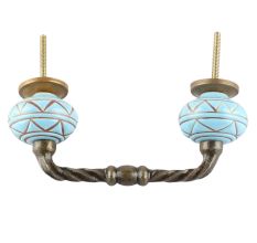 Turquoise With Brown Pattern Etched Ceramic Cut Bridge Handle 