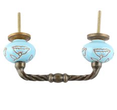 Turquoise Calla Lily Brown Etched Ceramic Cut Bridge Handle