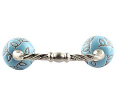 Turquoise Calla Lily Brown Etched Ceramic Cut Bridge Handle