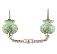 Pea Green Marigold Etched Ceramic Cut Bridge Handle Online