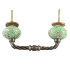 Pea Green Marigold Etched Ceramic Cut Bridge Handle Online